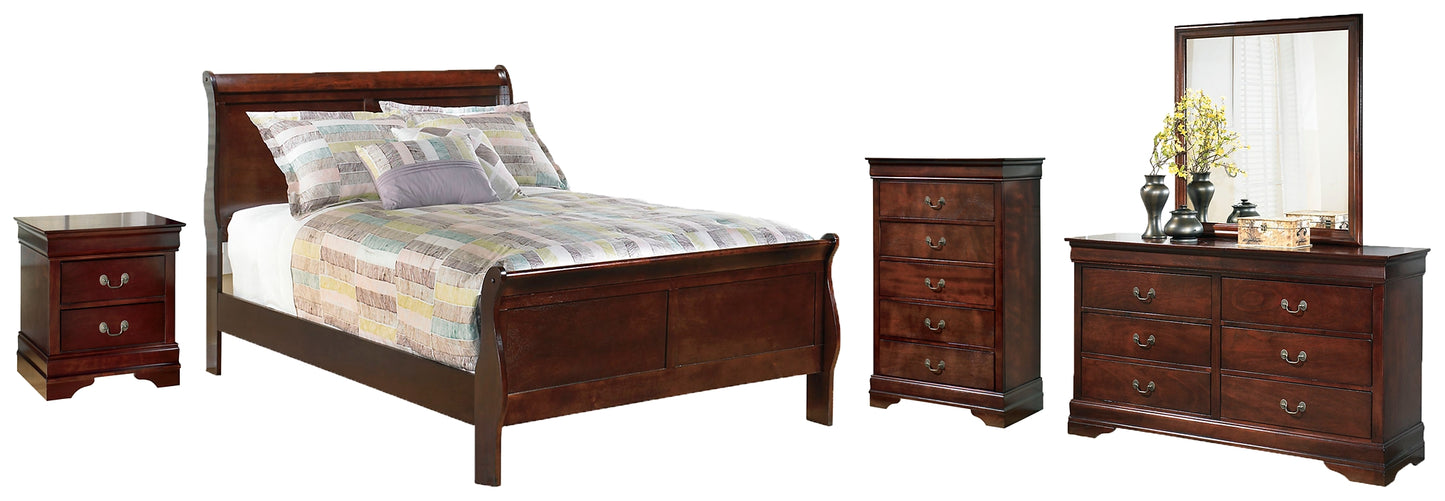 Alisdair  Sleigh Bed With Mirrored Dresser, Chest And Nightstand